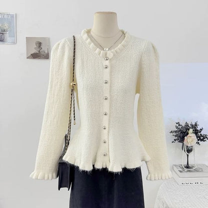 Stand Collar Plain Cropped Button Up Cardigan
