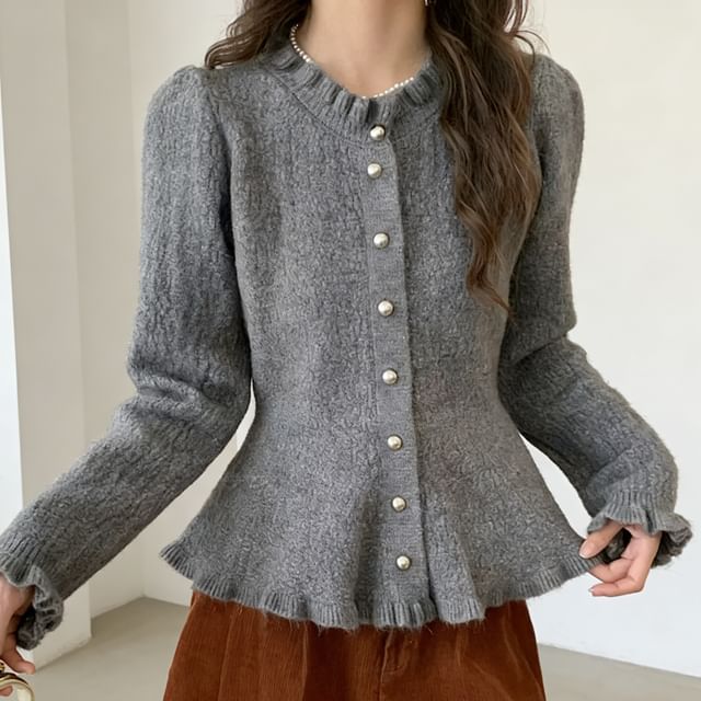 Stand Collar Plain Cropped Button Up Cardigan