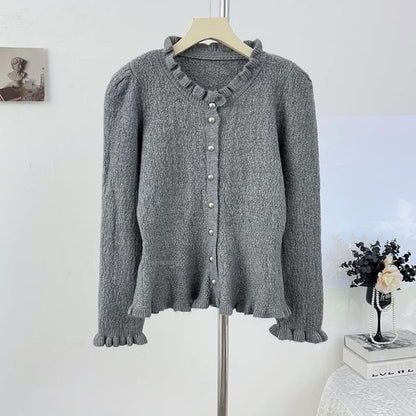Stand Collar Plain Cropped Button Up Cardigan