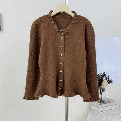 Stand Collar Plain Cropped Button Up Cardigan
