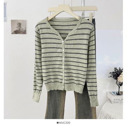 V-Neck Striped Cardigan
