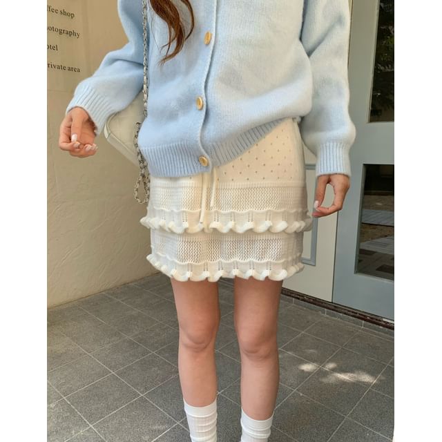 Plain Ruffle Trim Knit Mini Skirt