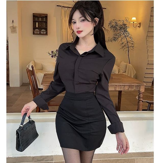Long Sleeve Shirt & Mini Pencil Skirt Set