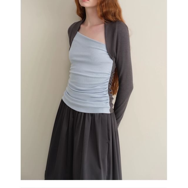 Two-Tone Mock Neck Top & Pintuck Maxi Skirt Set