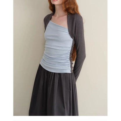 Two-Tone Mock Neck Top & Pintuck Maxi Skirt Set