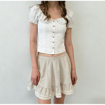 Plaid Lace Mini A-Line Skirt