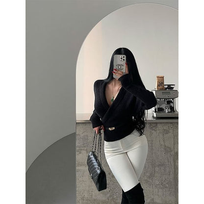 V-Neck Wrap Style Knit Sweater