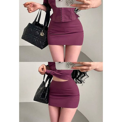 Lace Panel Fitted Shirt and Pencil Skirt Set