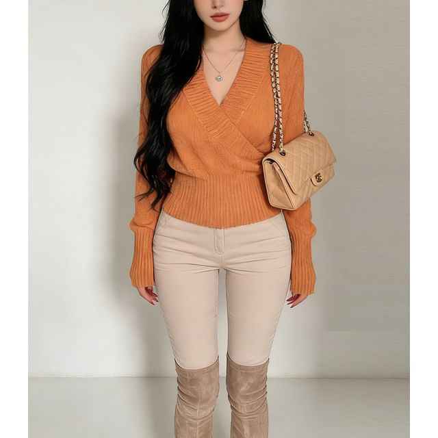 V-Neck Wrap Style Knit Sweater