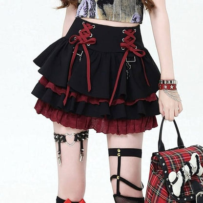 Lace-Up Mini Tiered Skirt