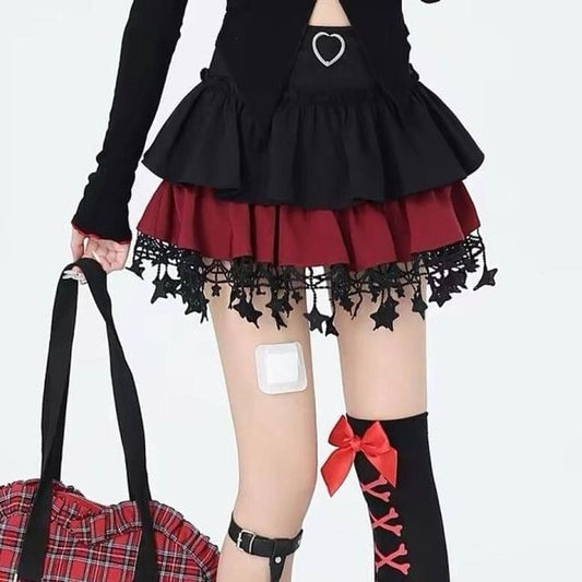 Lace Trim Mini Tiered Skirt