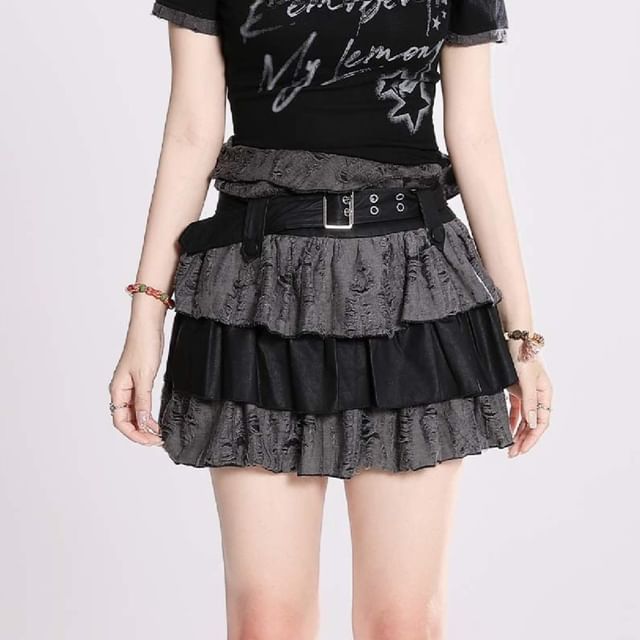 Distressed Mini Tiered Skirt