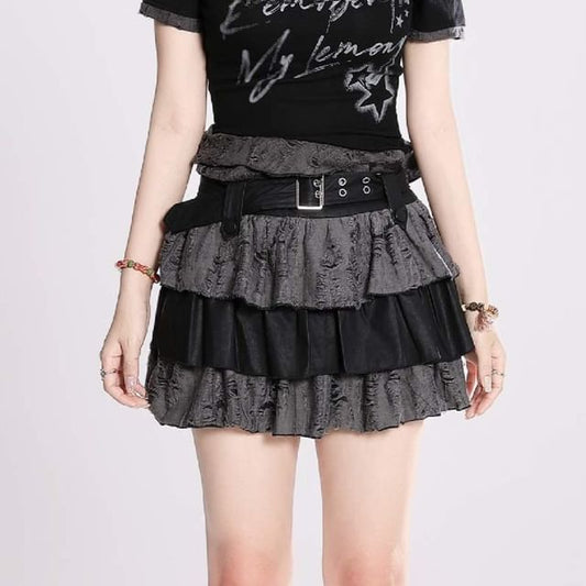 Distressed Mini Tiered Skirt