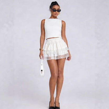Lace-Trim Tiered Mini Skirt