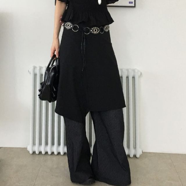 Pinstriped Asymmetrical Midi A-Line Skirt