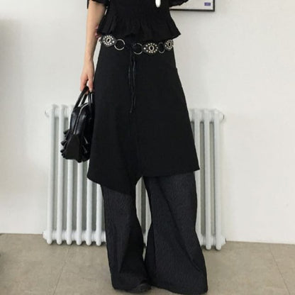 Pinstriped Asymmetrical Midi A-Line Skirt