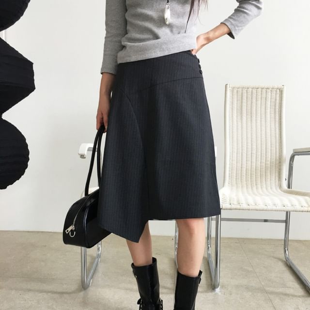 Pinstriped Asymmetrical Midi A-Line Skirt