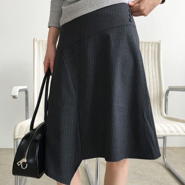Pinstriped Asymmetrical Midi A-Line Skirt