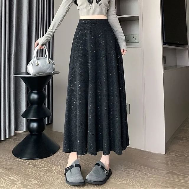 Glitter Midi A-Line Skirt