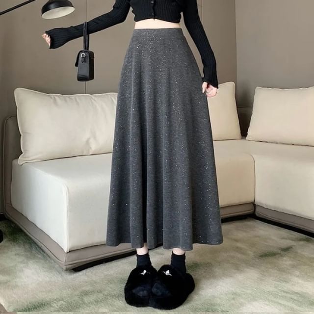 Glitter Midi A-Line Skirt