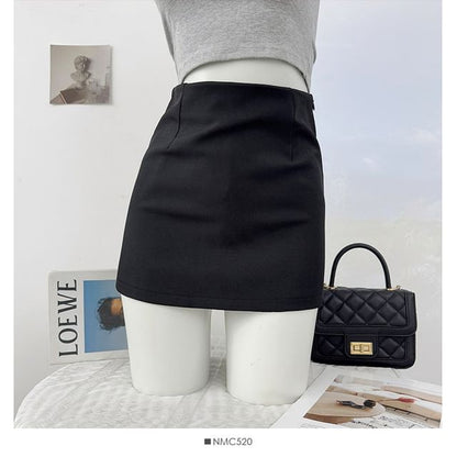 High Waisted Plain Mini Pencil Skirt in Solid