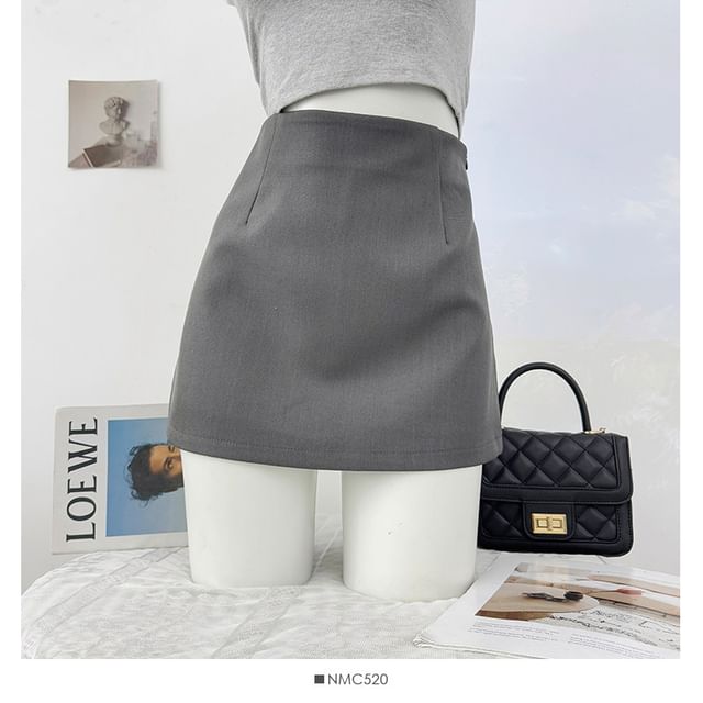 High Waisted Plain Mini Pencil Skirt in Solid