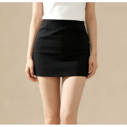 High Waisted Plain Mini Pencil Skirt in Solid