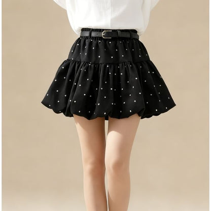 Polka Dot Mini A-Line Skirt with Elastic Waistband