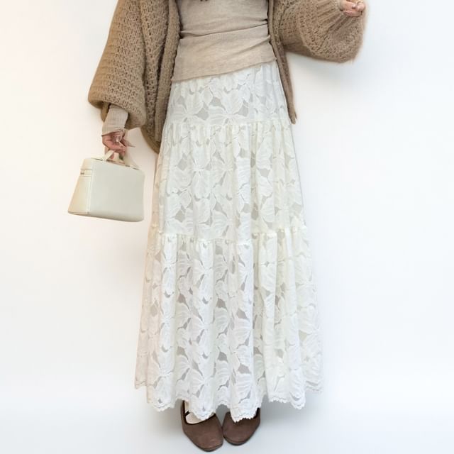 Midi A-Line Lace Skirt