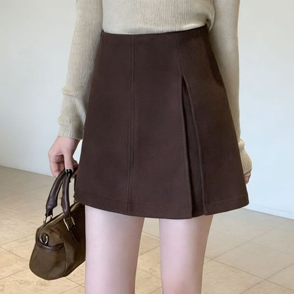 Plain Slit Mini A-Line Skirt