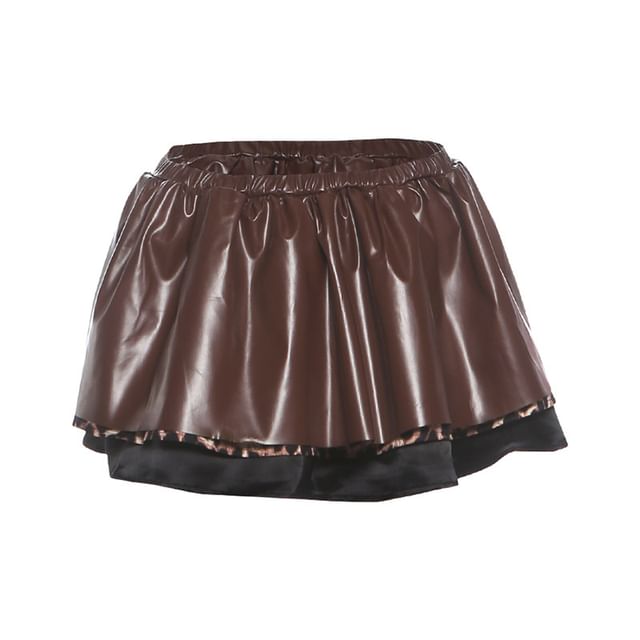 Sleeveless Leopard Print Mini A-Line Dress / Sequined Hot Pants / Layered Skirt