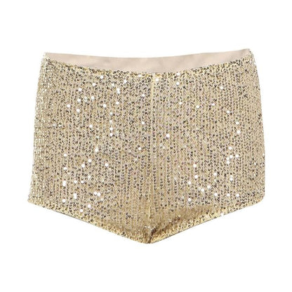 Sleeveless Leopard Print Mini A-Line Dress / Sequined Hot Pants / Layered Skirt