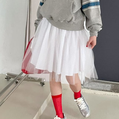 Elastic Waist Plain Mesh A-Line Skirt