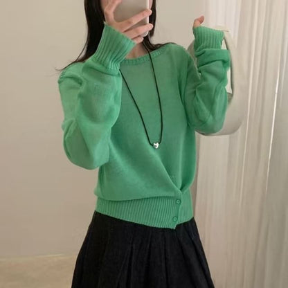 Asymmetrical Boat Neck Knit Top with Long Sleeves