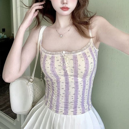 Lace-Trimmed Henley Cami