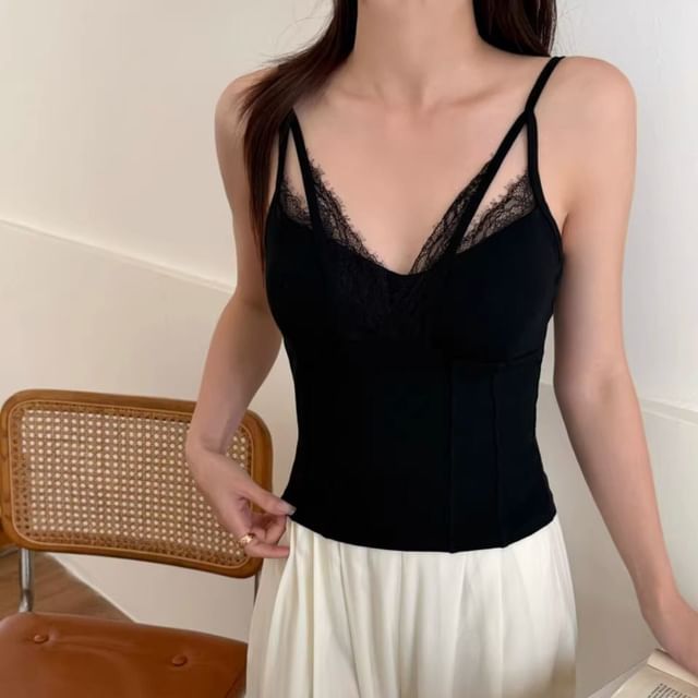 V-Neck Lace Trim Cami