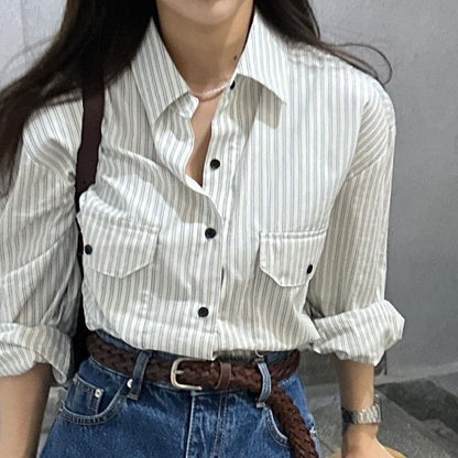 Striped Button-Up Shirt with Long Sleeves
