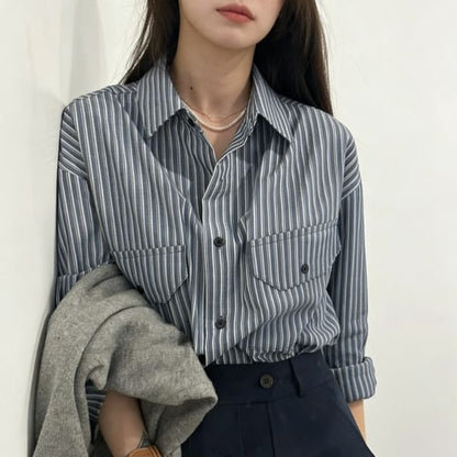 Striped Button-Up Shirt with Long Sleeves