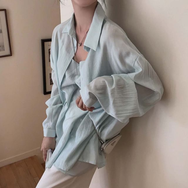 Set: Spaghetti Strap Tunic with V-Neck and Long-Sleeve Shirt