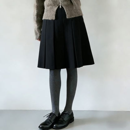 High Waist Plain Pleated A-Line Skirt