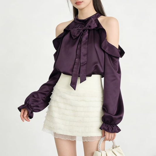 Ruffled Cold Shoulder Blouse