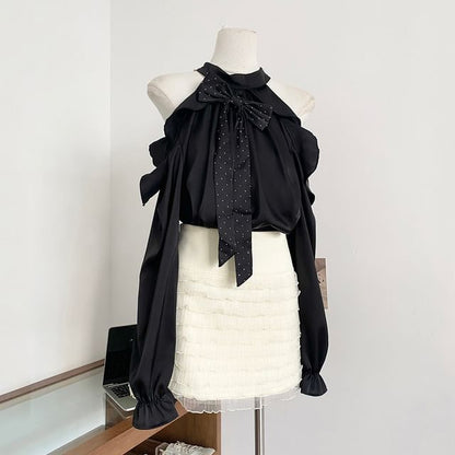 Ruffled Cold Shoulder Blouse