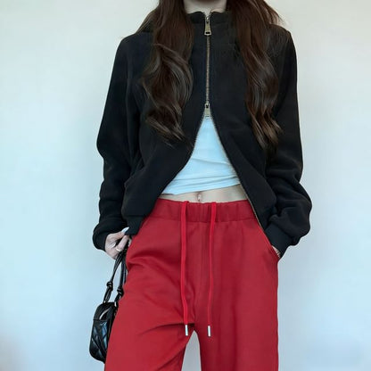 Zip Hoodie and Wide Leg Pants Set