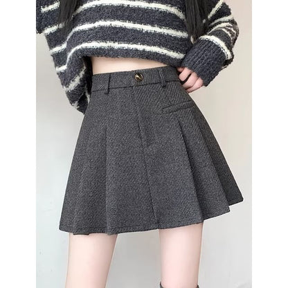 Pleated Mini A-Line Skirt High Waist Plain