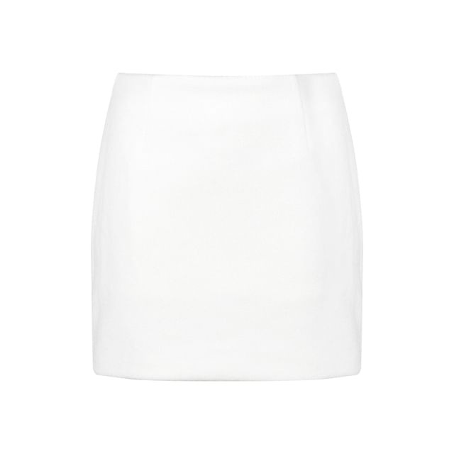 Off-Shoulder Button-Up Plain Crop Jacket / High Waist Mini Pencil Skirt
