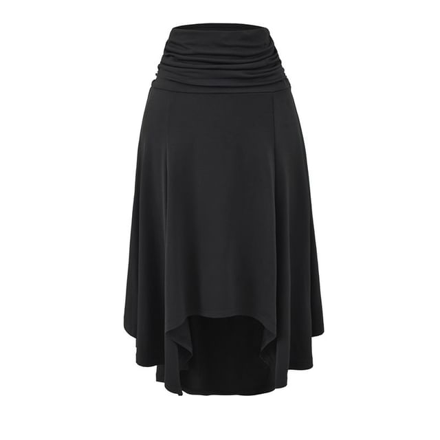 Low Rise Plain Asymmetrical Ruched A-Line Skirt