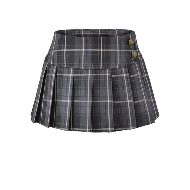 Low Rise Plaid Pleated Mini A-Line Skirt