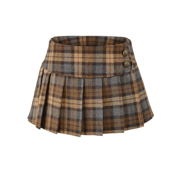 Low Rise Plaid Pleated Mini A-Line Skirt