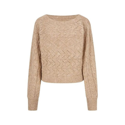 Off-Shoulder Cable Knit Cropped Sweater
