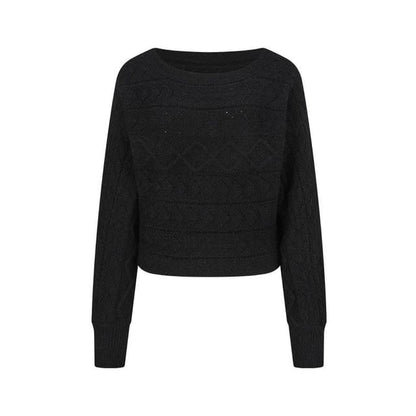 Off-Shoulder Cable Knit Cropped Sweater